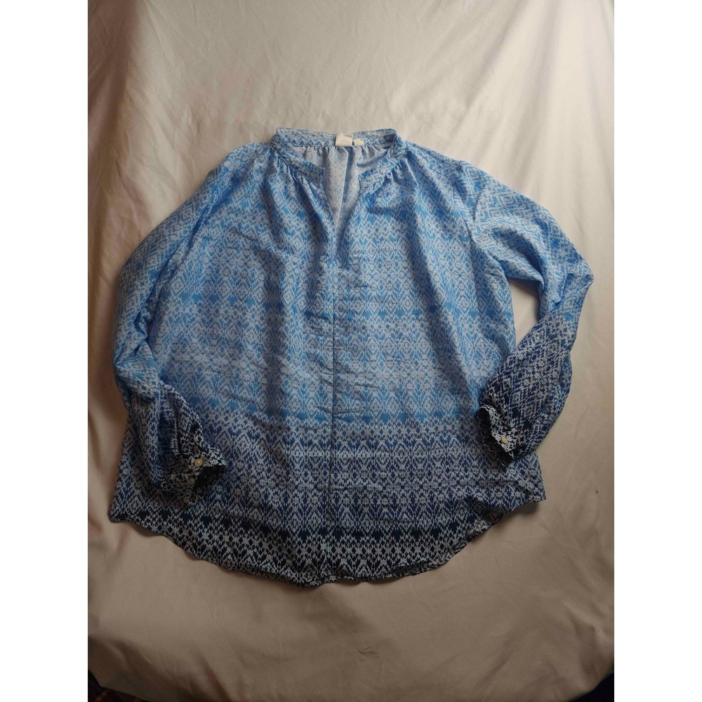Gap Blouse Womens Sizeโ XS Blue Geometric Ikat Corporate Chic Office Siren Boho